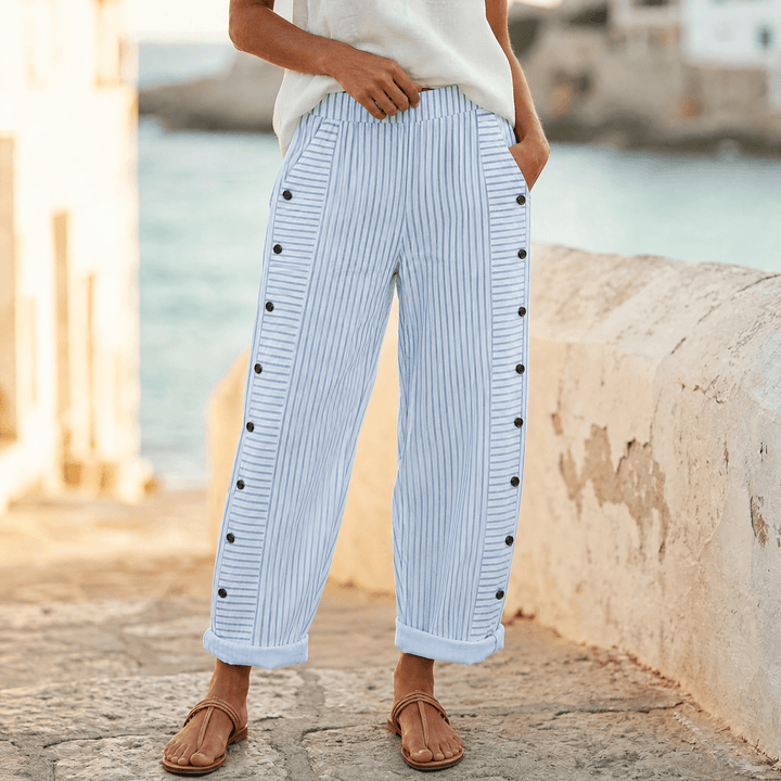 COASTLYN | STRIPED BUTTON TRIM PANTS FOR WOMEN