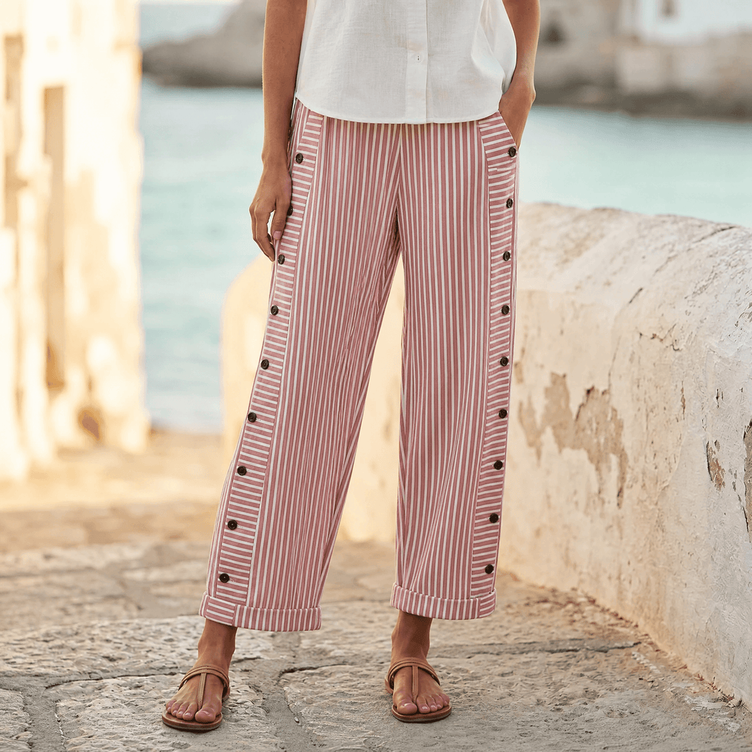 COASTLYN | STRIPED BUTTON TRIM PANTS FOR WOMEN