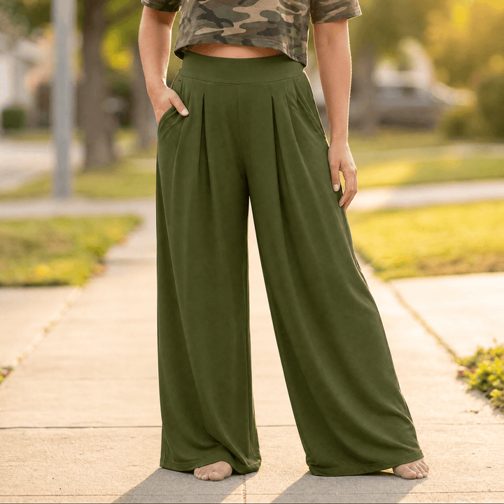 CURVELLA | FLOWY PLEATED PALAZZO PANTS FOR WOMEN