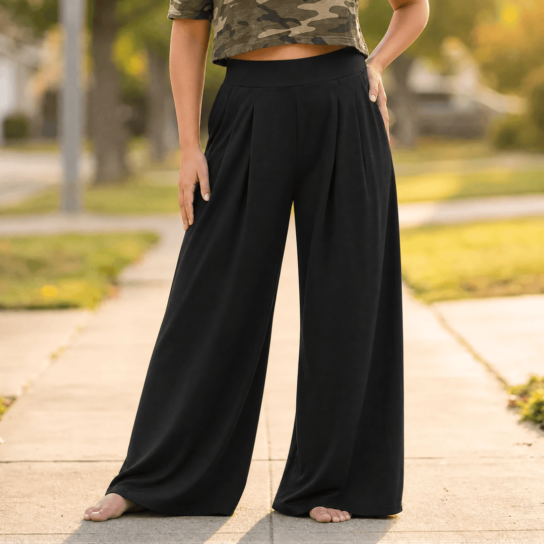CURVELLA | FLOWY PLEATED PALAZZO PANTS FOR WOMEN