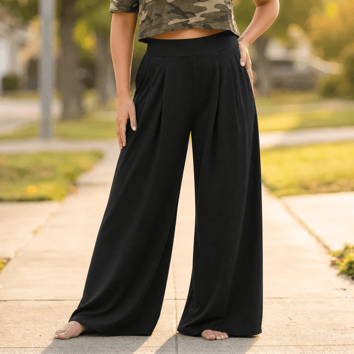 CURVELLA | FLOWY PLEATED PALAZZO PANTS FOR WOMEN