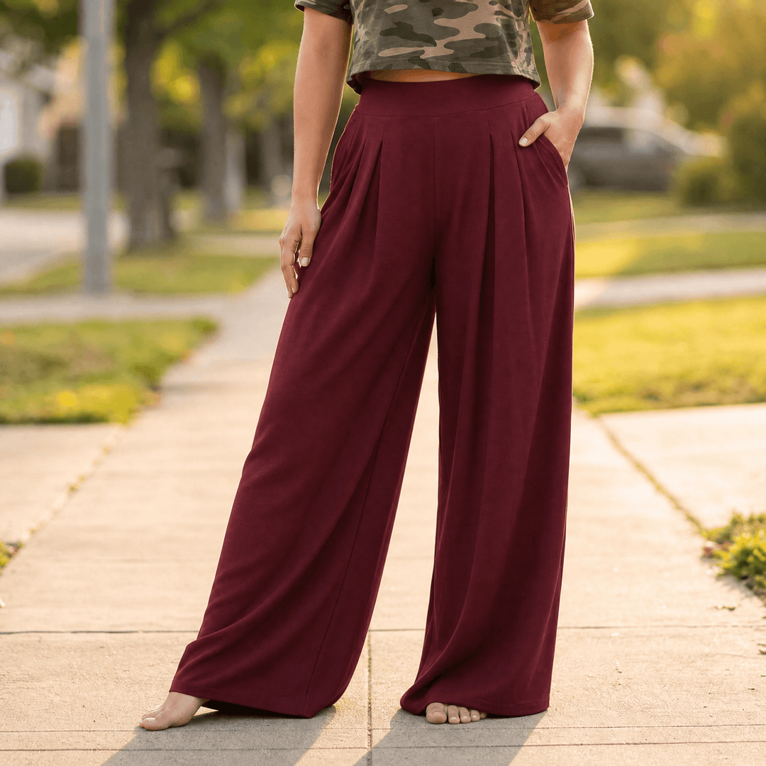 CURVELLA | FLOWY PLEATED PALAZZO PANTS FOR WOMEN