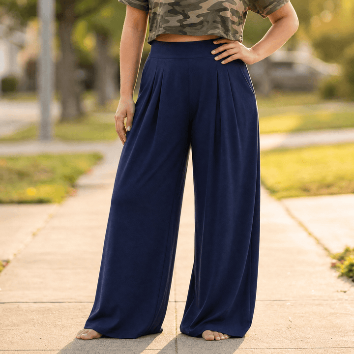 CURVELLA | FLOWY PLEATED PALAZZO PANTS FOR WOMEN