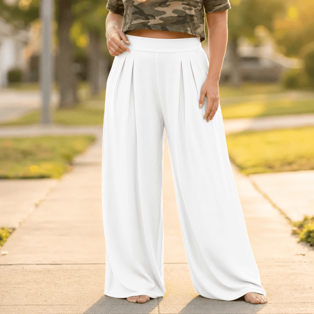 CURVELLA | FLOWY PLEATED PALAZZO PANTS FOR WOMEN