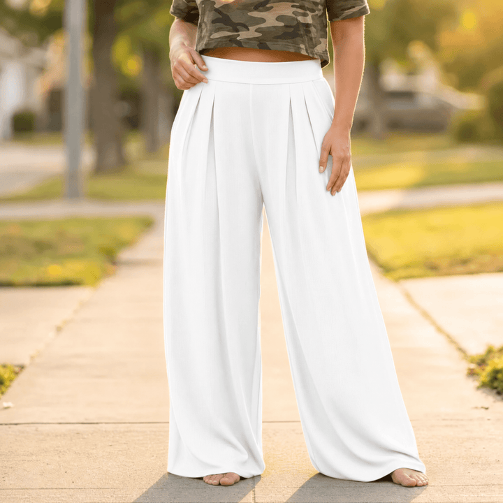 CURVELLA | FLOWY PLEATED PALAZZO PANTS FOR WOMEN