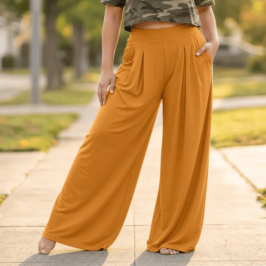 CURVELLA | FLOWY PLEATED PALAZZO PANTS FOR WOMEN