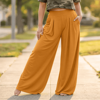 CURVELLA | FLOWY PLEATED PALAZZO PANTS FOR WOMEN