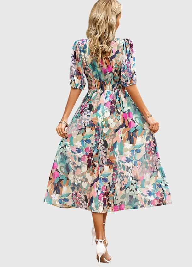 MAREN | FLATTERING FLORAL MIDI DRESS FOR WOMEN