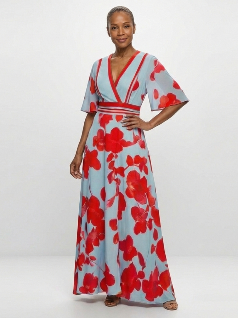 DAGMAR | NECK SLEEVE MAXI DRESS FOR WOMEN