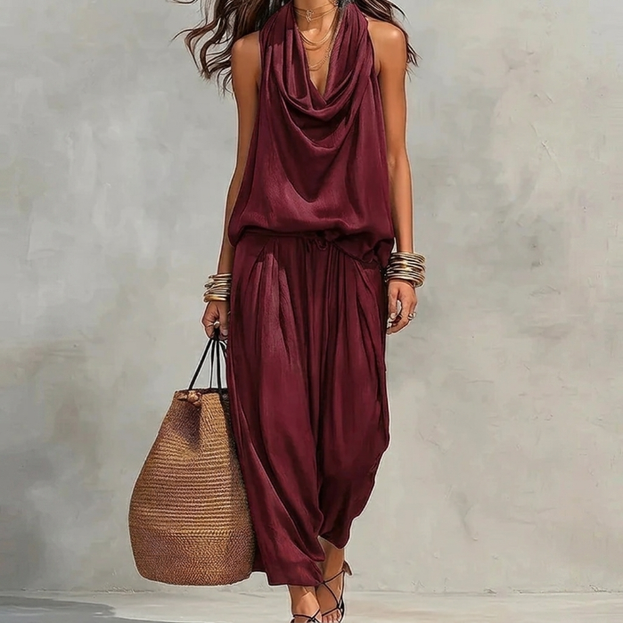 AMBRA | FLOWY DRAPED HALTER SET FOR WOMEN