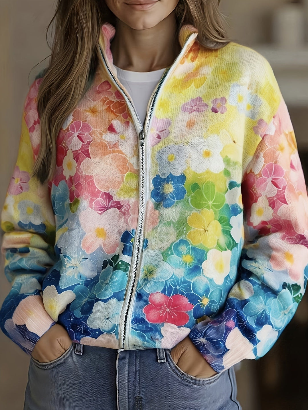 DELPHINE | WATERCOLOR FLORAL OMBRE CARDIGAN FOR WOMEN