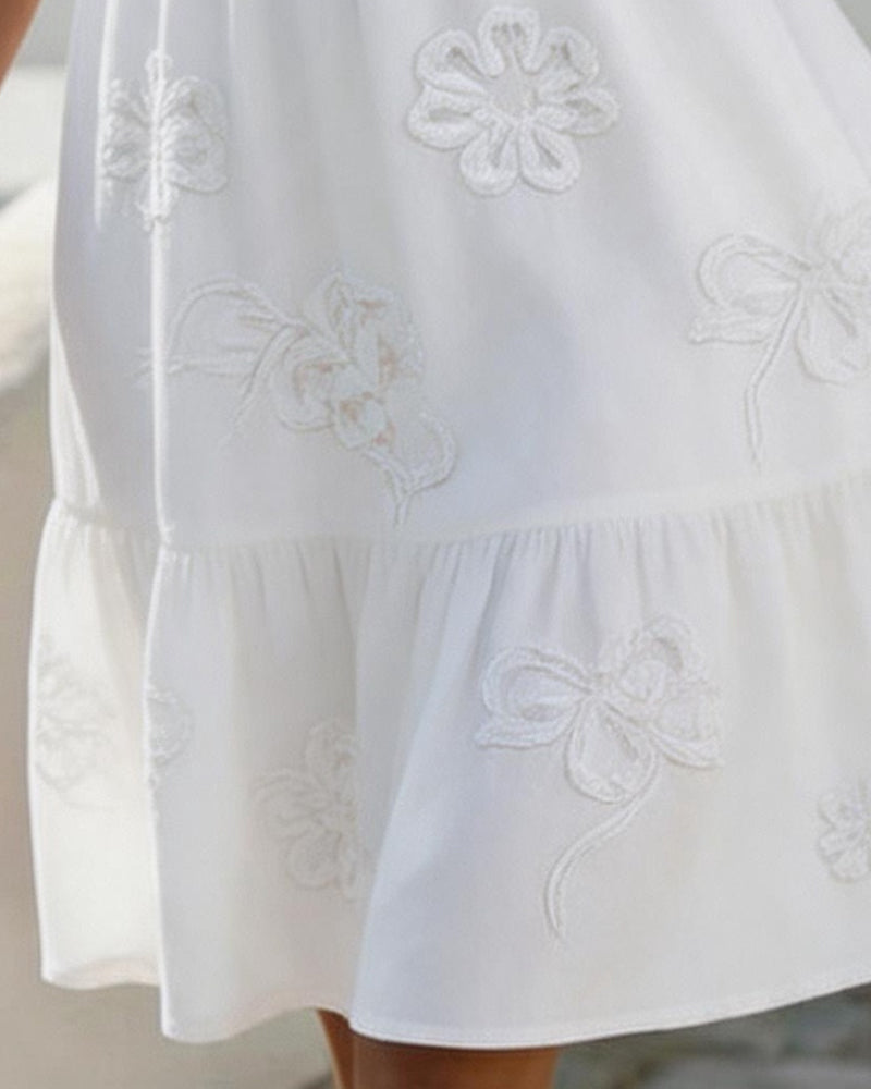 BLOSSOM | EMBROIDERED RUFFLE MIDI DRESS FOR WOMEN