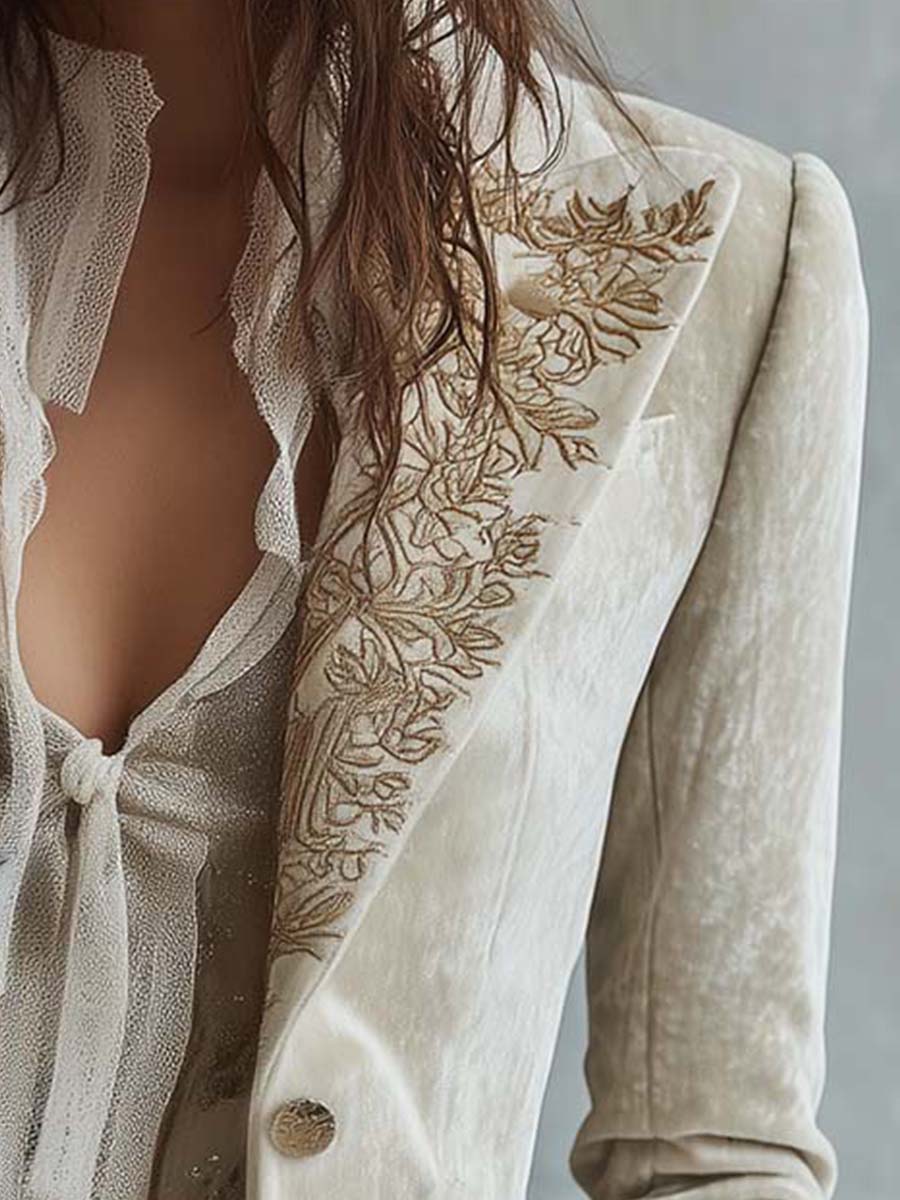 CONSTANCE | IVORY EMBROIDERED BLAZER FOR WOMEN