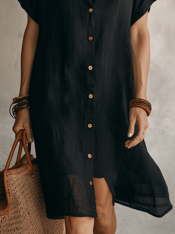 DOROTHEA | BUTTON-DOWN LINEN MIDI DRESS FOR WOMEN