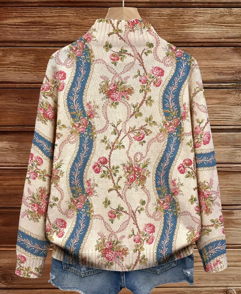 SIDONIE | CLIMBING ROSE RIBBON CARDIGAN FOR WOMEN