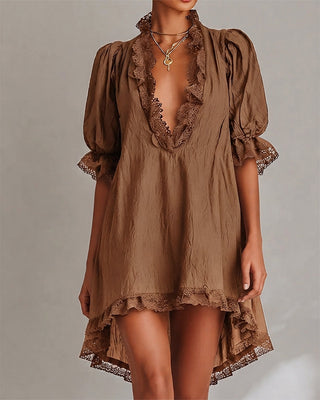 ELODIE | LACE-TRIM V-NECK MINI DRESS FOR WOMEN