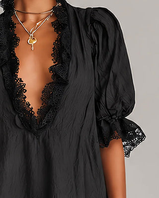 ELODIE | LACE-TRIM V-NECK MINI DRESS FOR WOMEN