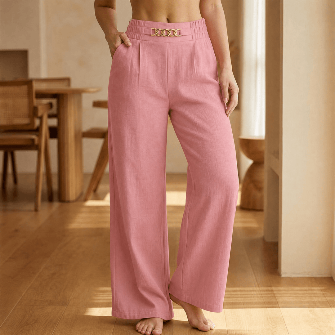 FLORENZA | GOLD WIDE LEG TROUSERS FOR WOMEN