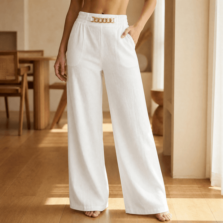 FLORENZA | GOLD WIDE LEG TROUSERS FOR WOMEN