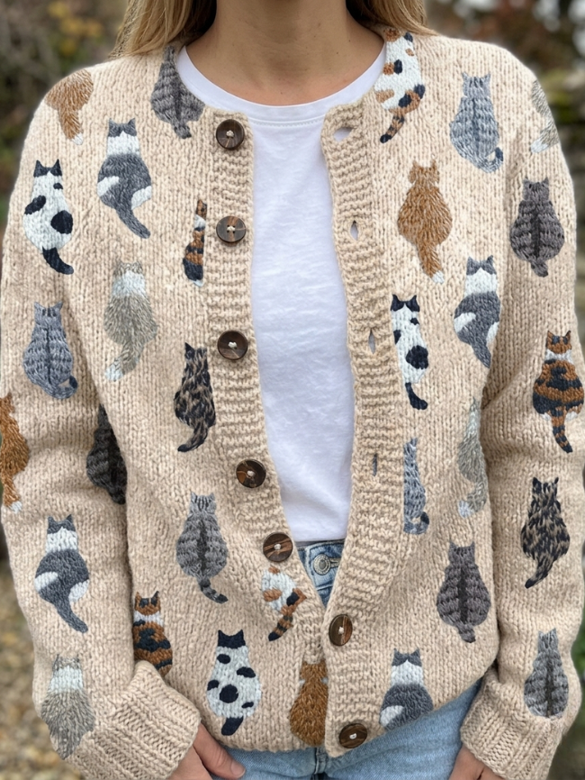 KLARA | COZY CAT PRINT CARDIGAN FOR WOMEN