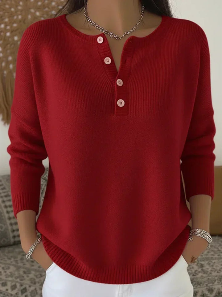 MATHILDE | HENLEY BUTTON-UP KNIT SWEATER FOR WOMEN