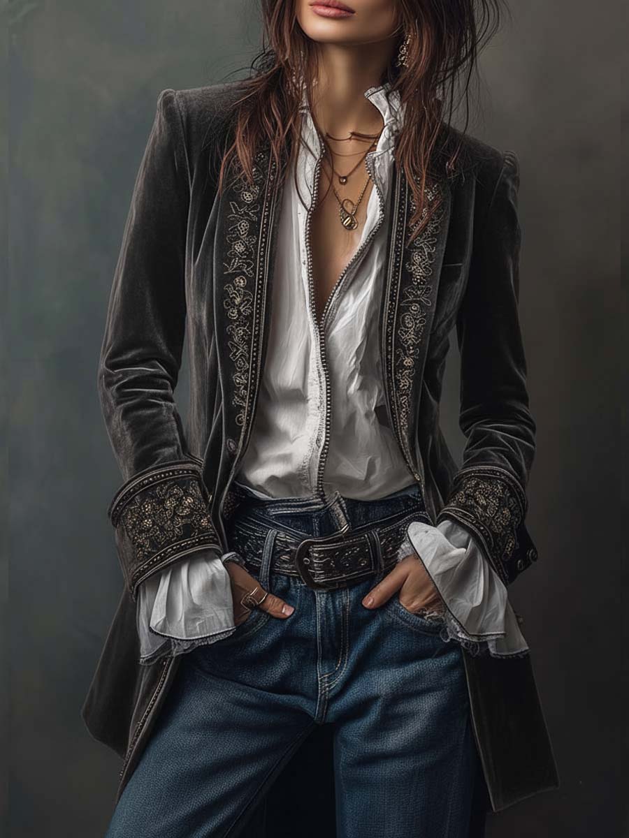 VERONIQUE | LONG EMBROIDERED VINTAGE JACKET FOR WOMEN
