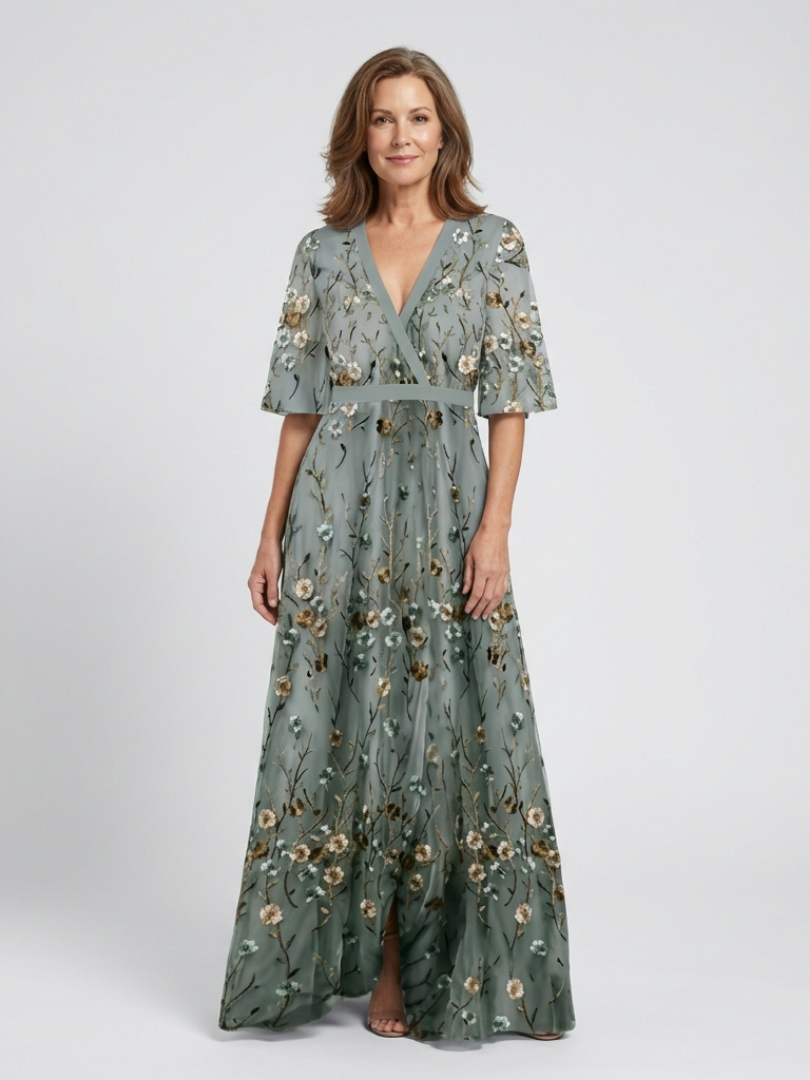 BIANCA | NECK SLEEVE MAXI DRESS FOR WOMEN