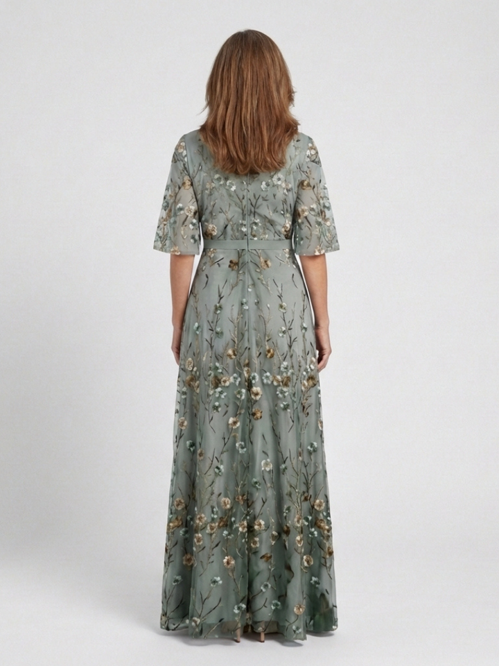 EVADNE | FLORAL NECK SLEEVE DRESS FOR WOMEN