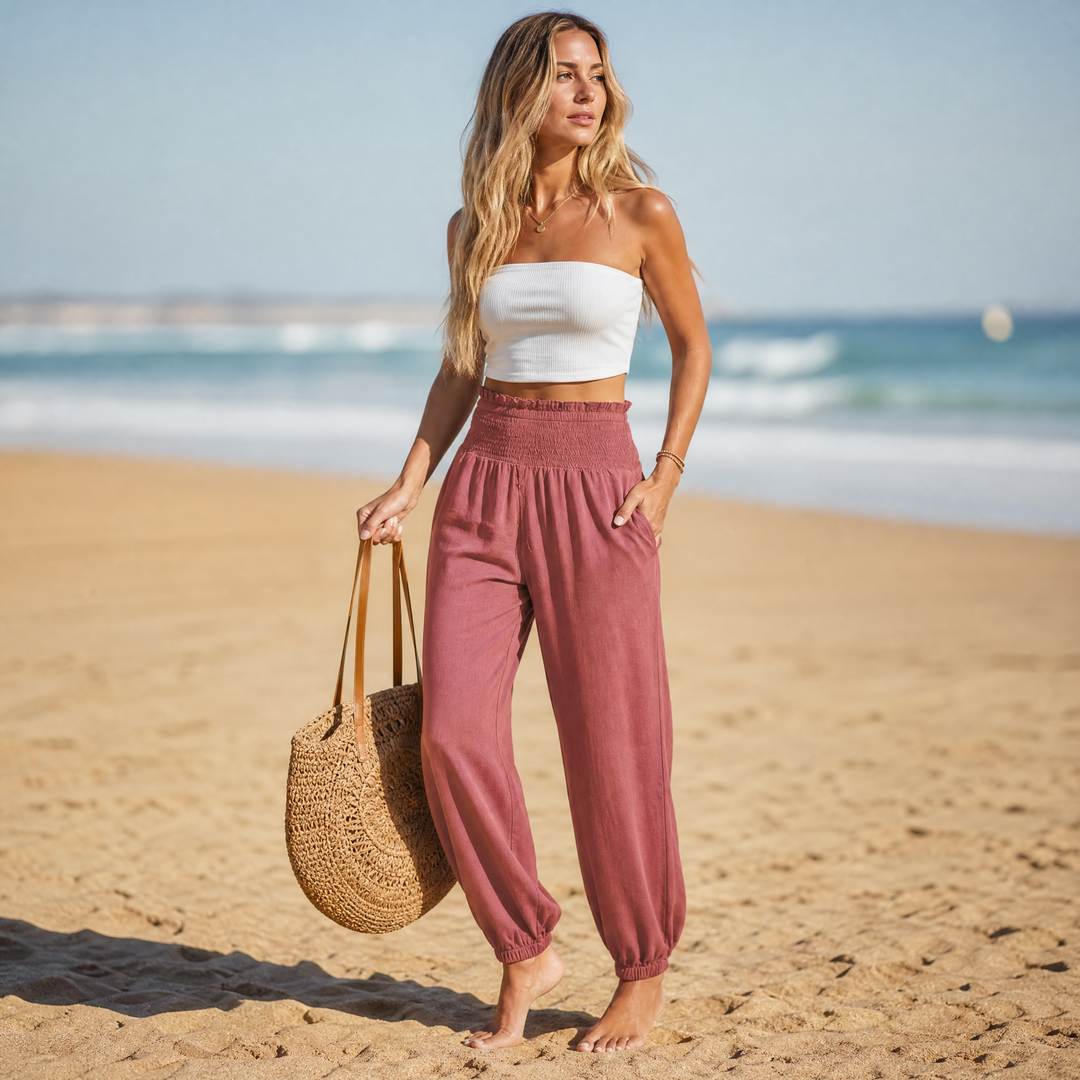 BREESA | SMOCKED HIGH-WAIST SUMMER PANTS FOR WOMEN