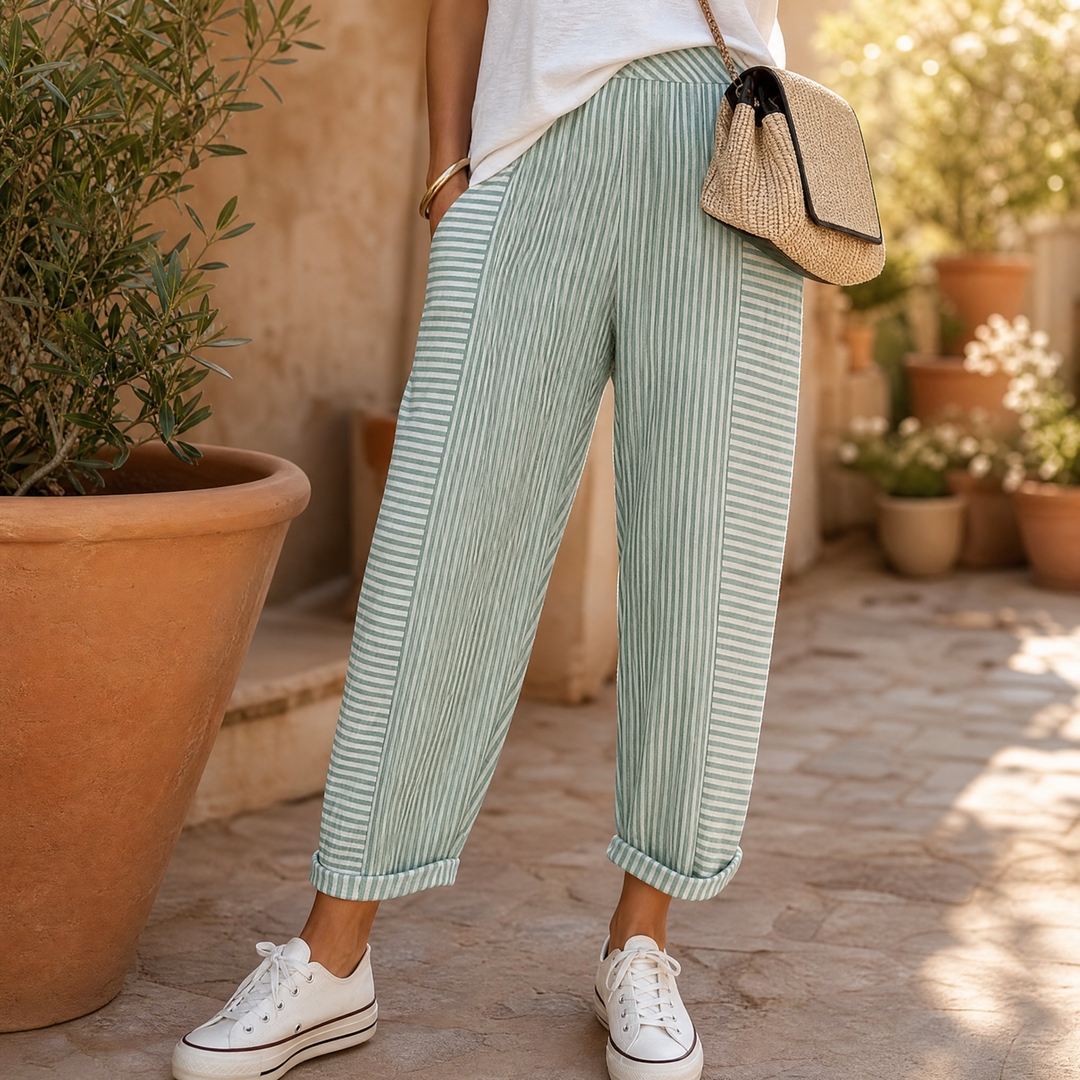 LUNAVIA | STRIPED ELASTIC WAIST PANTS FOR WOMEN