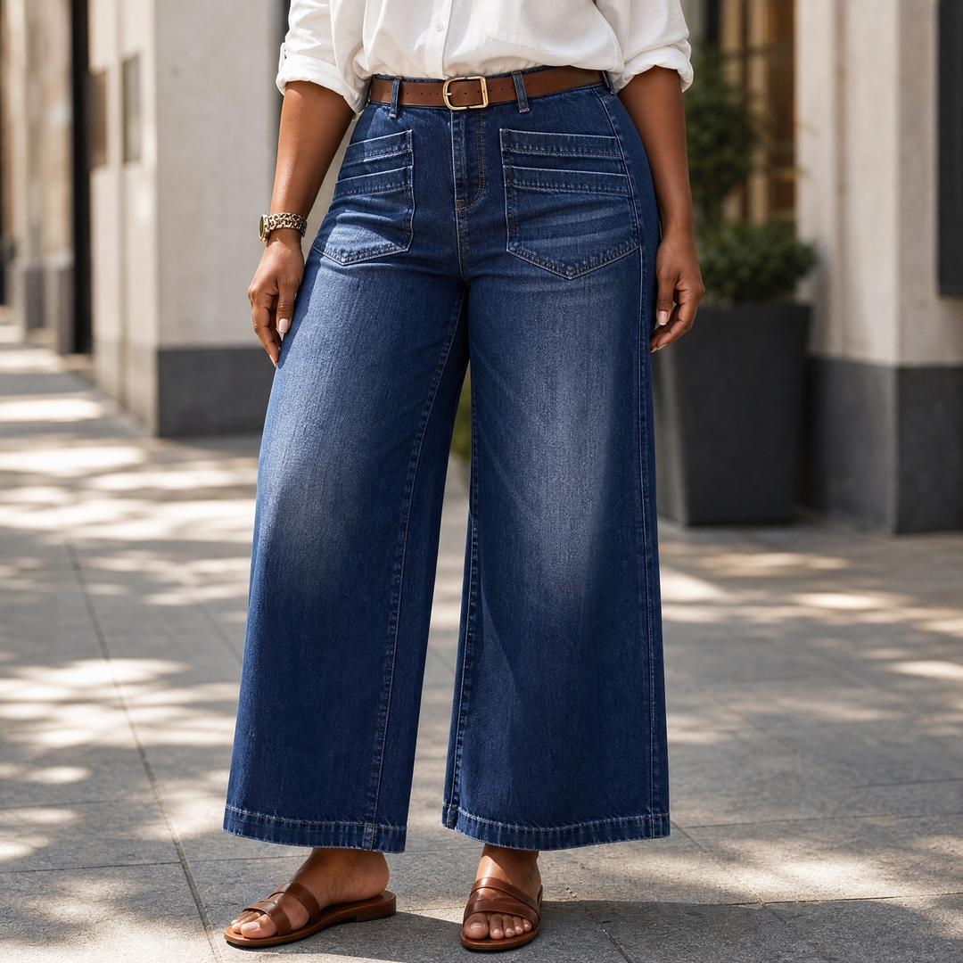 VELLORA | PATCH-POCKET WIDE-LEG JEANS FOR WOMEN