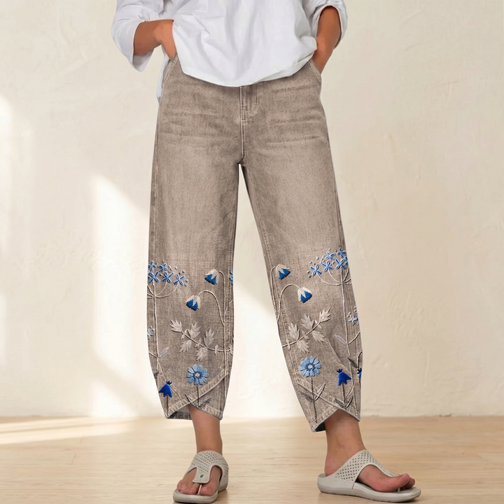 BLOOMARA | EMBROIDERED WIDE-LEG TULIP JEANS FOR WOMEN