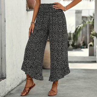 VELURA | SMOCKED WIDE-LEG RUFFLE PANTS FOR WOMEN