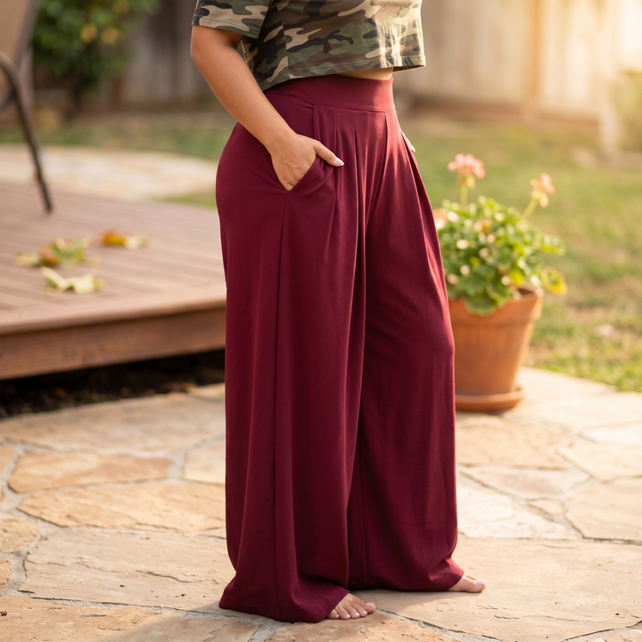 CURVELLA | FLOWY PLEATED PALAZZO PANTS FOR WOMEN