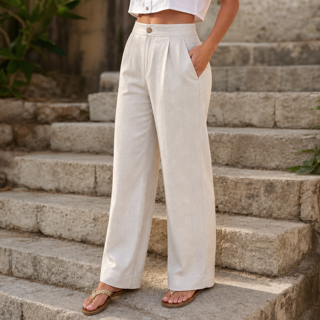 TRUELINE | COTTON-LINEN WIDE LEG TROUSERS FOR WOMEN