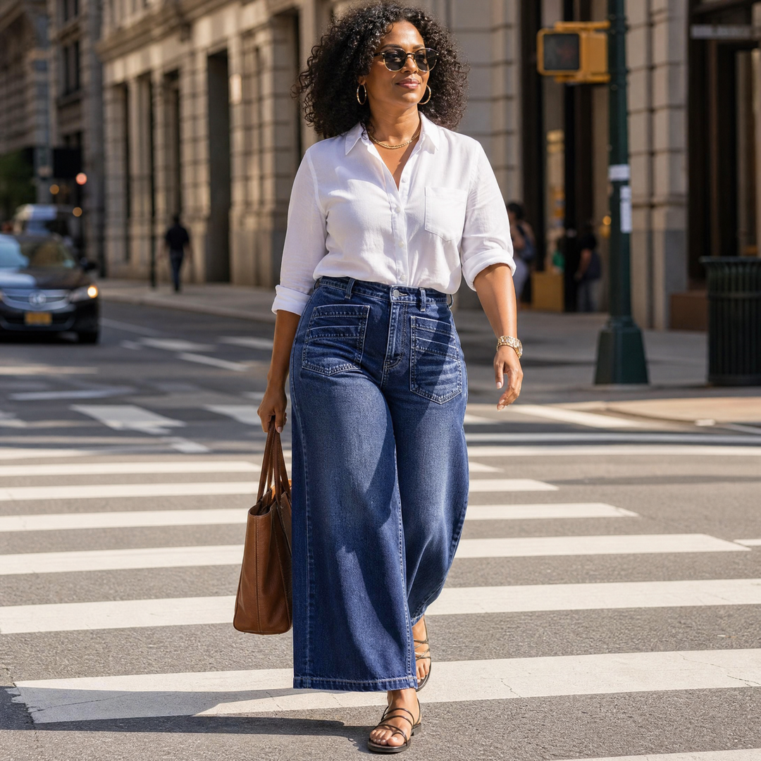 VELLORA | PATCH-POCKET WIDE-LEG JEANS FOR WOMEN
