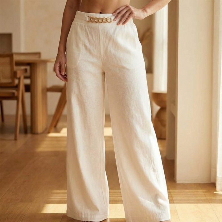 FLORENZA | GOLD WIDE LEG TROUSERS FOR WOMEN
