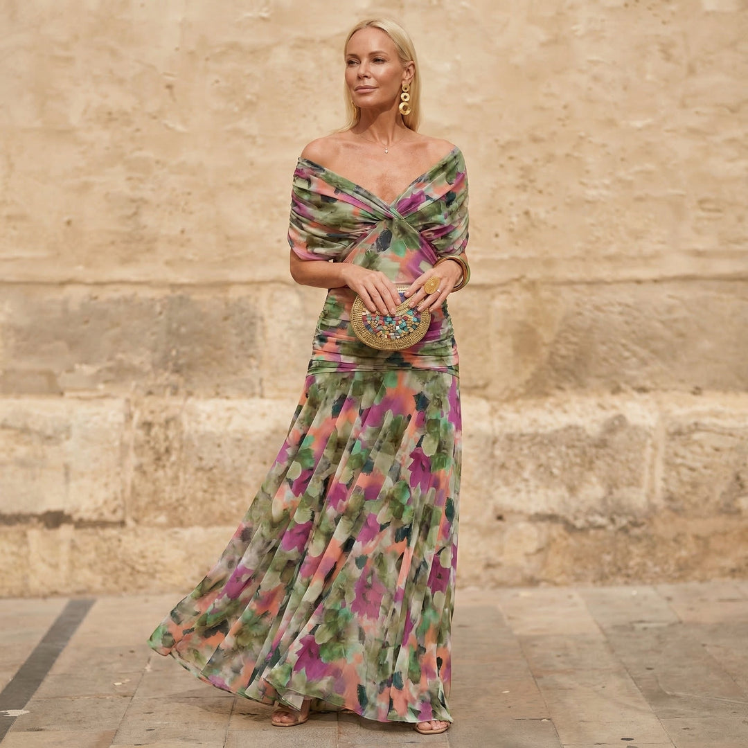 HELENA | LONG PLEATED FLORAL DRESS FOR WOMEN