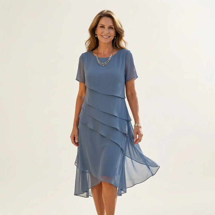 ANGELA | TIERED CHIFFON MIDI DRESS FOR WOMEN