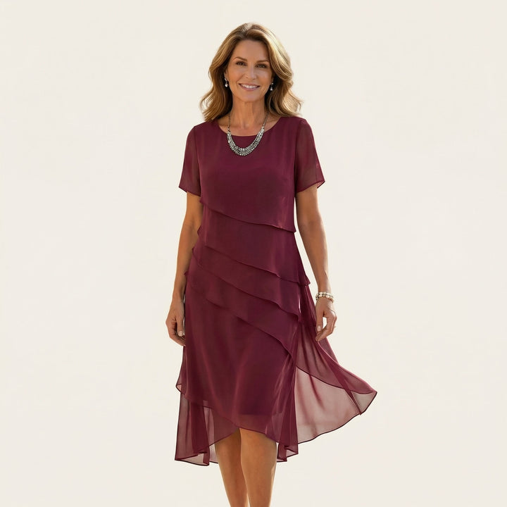 ANGELA | TIERED CHIFFON MIDI DRESS FOR WOMEN