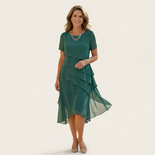 ANGELA | TIERED CHIFFON MIDI DRESS FOR WOMEN