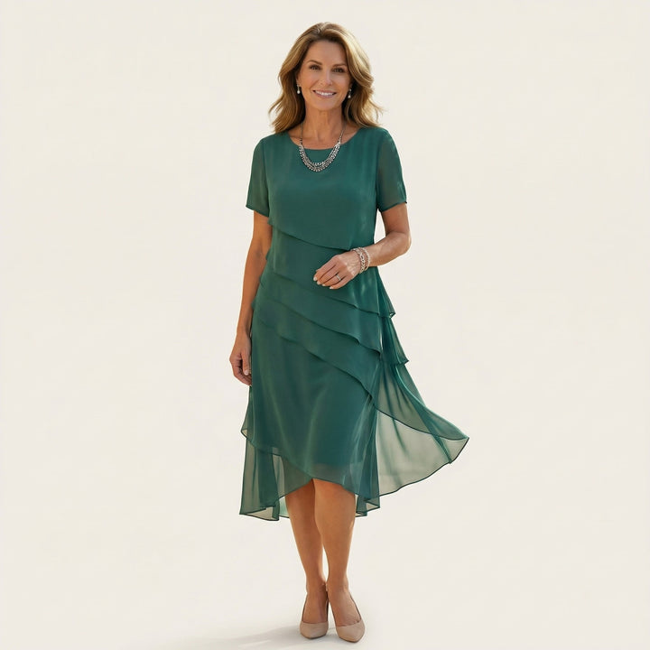 ANGELA | TIERED CHIFFON MIDI DRESS FOR WOMEN