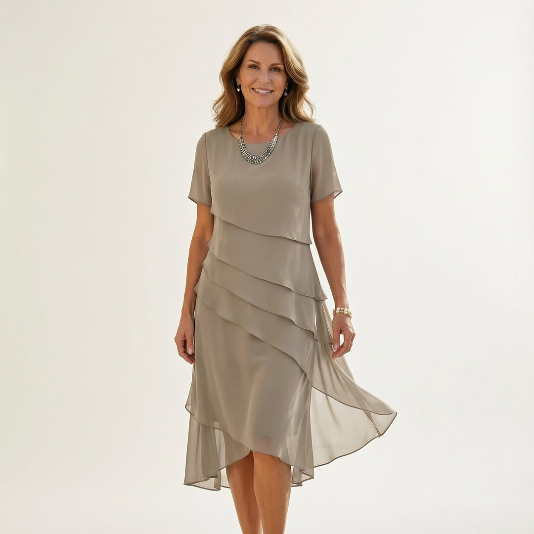 ANGELA | TIERED CHIFFON MIDI DRESS FOR WOMEN
