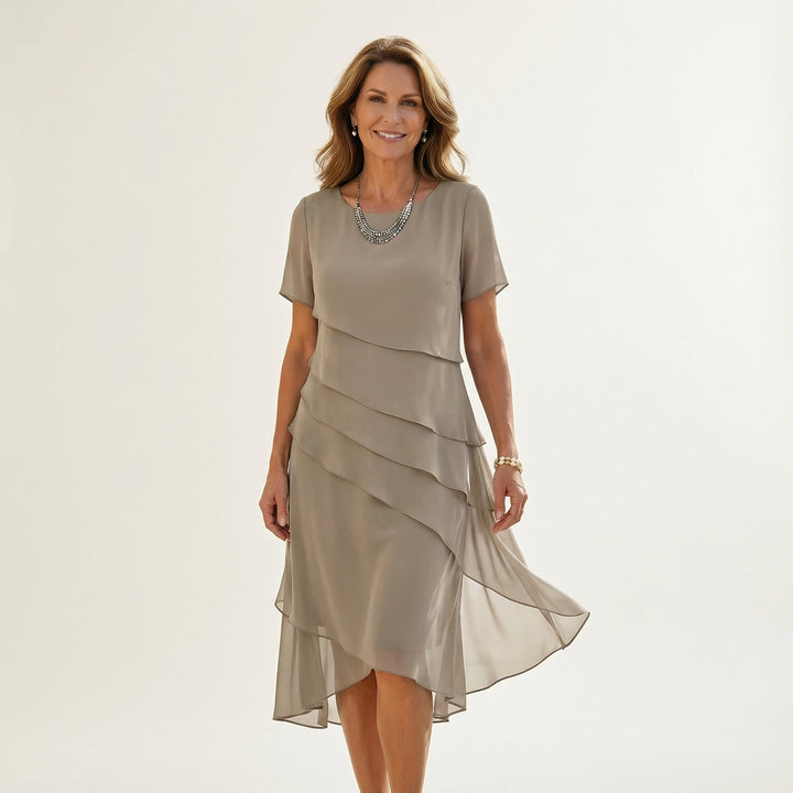 ANGELA | TIERED CHIFFON MIDI DRESS FOR WOMEN