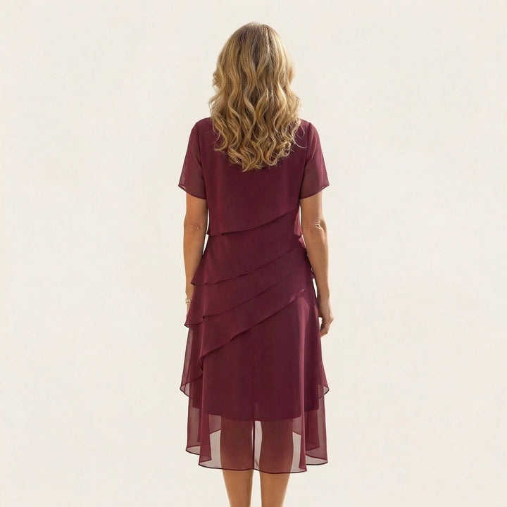 ANGELA | TIERED CHIFFON MIDI DRESS FOR WOMEN