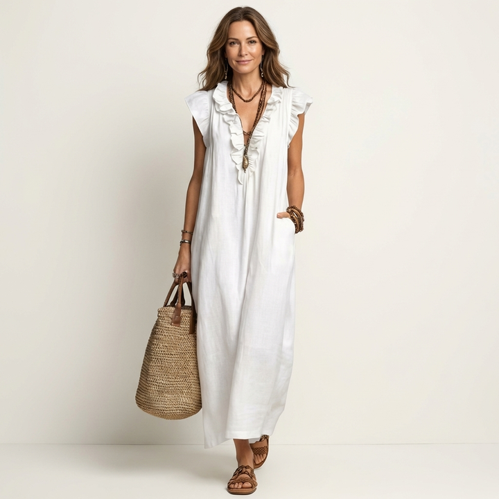 JOSETTE | RUFFLE V-NECK MAXI DRESS FOR WOMEN