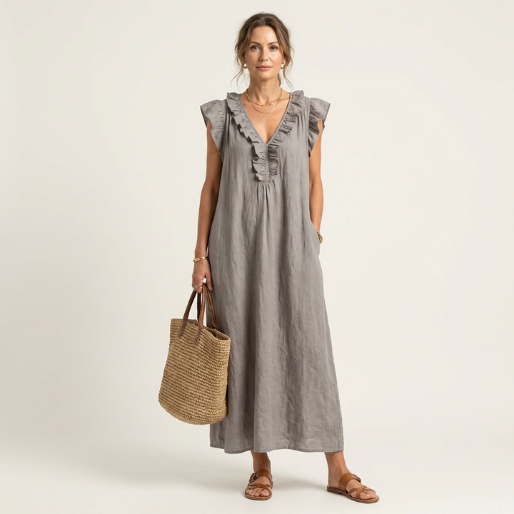 JOSETTE | RUFFLE V-NECK MAXI DRESS FOR WOMEN