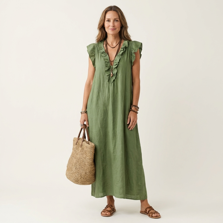 JOSETTE | RUFFLE V-NECK MAXI DRESS FOR WOMEN