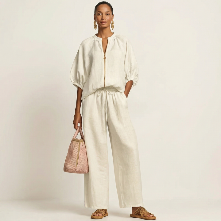 MARLOWE | ZIPPER-FRONT PUFF SLEEVE DRESS FOR WOMEN