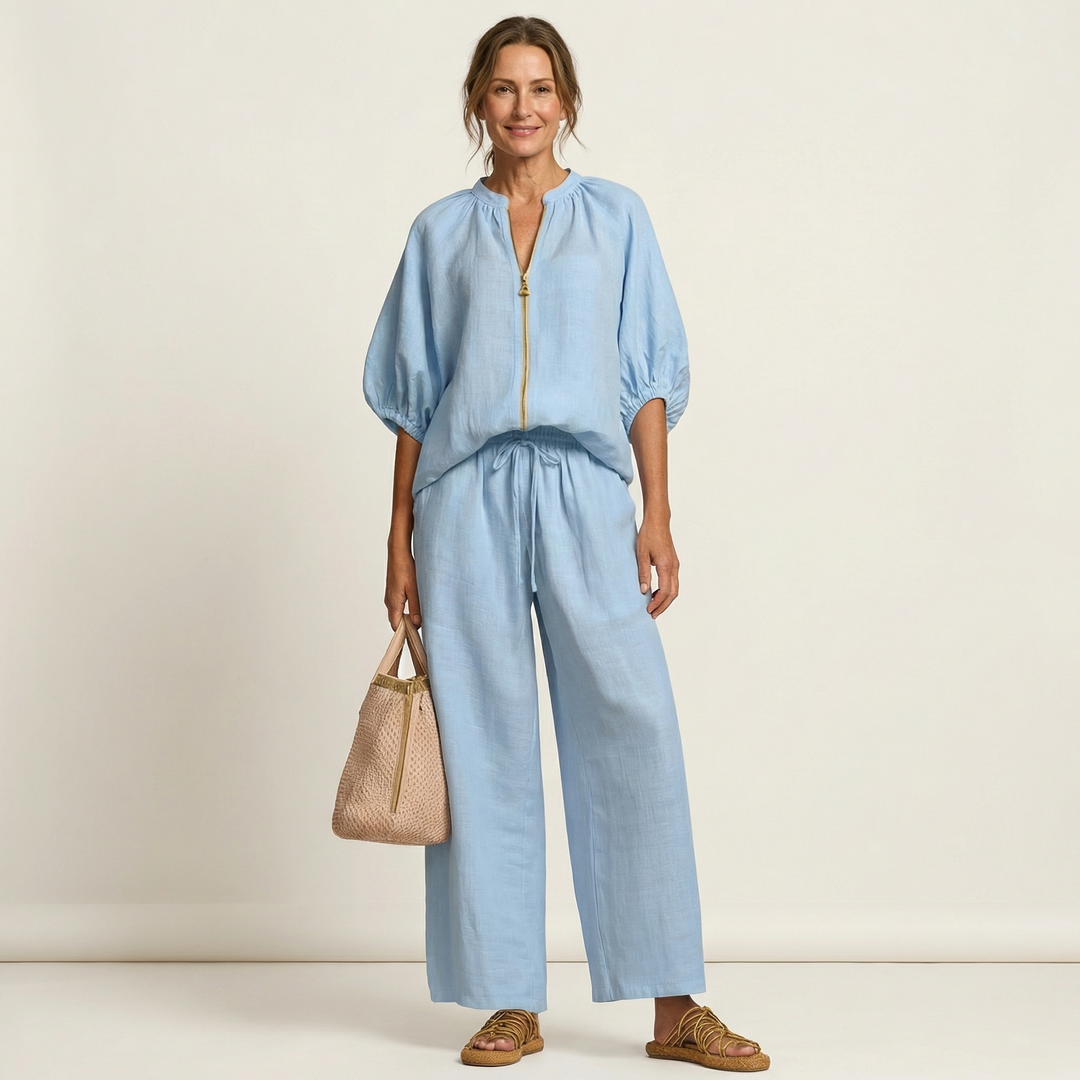MARLOWE | ZIPPER-FRONT PUFF SLEEVE DRESS FOR WOMEN